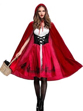 Red Hooded Cape & Dress Costume - Red